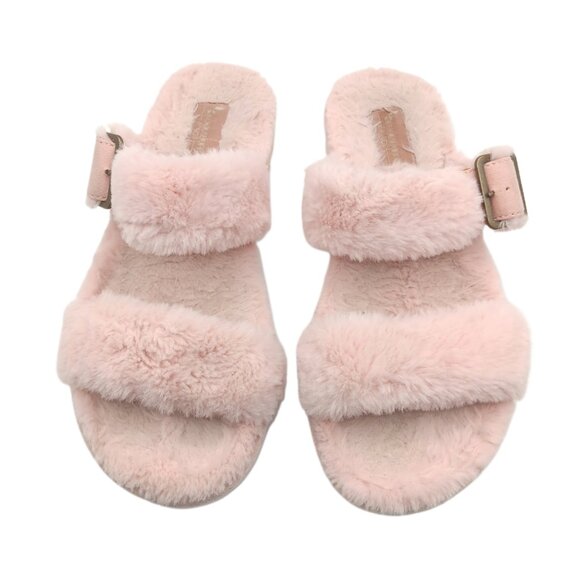 Koolaburra by UGG Slides Womens 8 Pink Faux Fur 2-Band Buckle Flatform Sandals - Picture 2 of 5